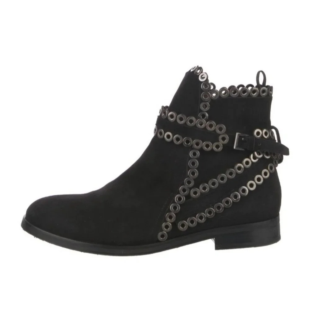 Alaia Black Suede Grommet Ankle Boots Size 39.5